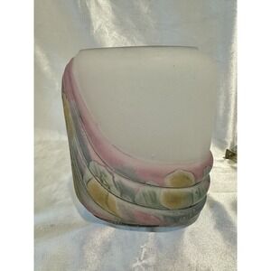 Vintage Hand Painted Rueven Glass Nouveau Art Oval Vase Pink & Purple USA